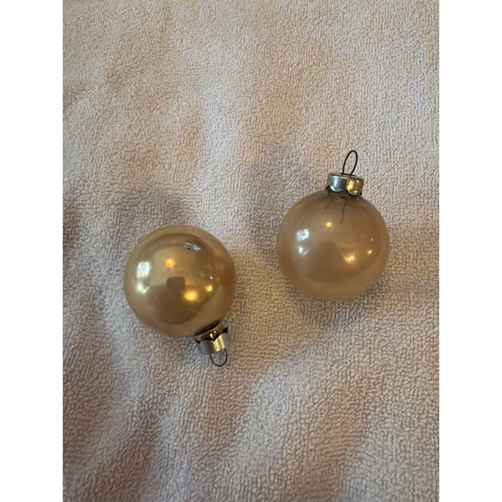 MCM Vintage Rauch Mercury Glass Christmas Ornaments Set 2 Iridescent Amber Gold